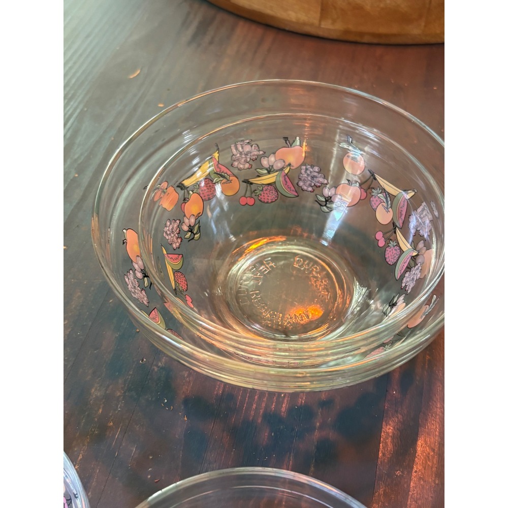 Vintage Fruit Motif Glass Nesting Mixing Bowls Set of 5 Heat Resistant Clear - Picture 8 of 12